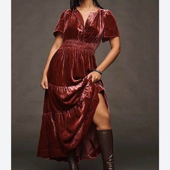 Anthropologie Dresses & Skirts - Anthropologie The Somerset Crushed Velvet Edition Maxi Tiered Romantic XS